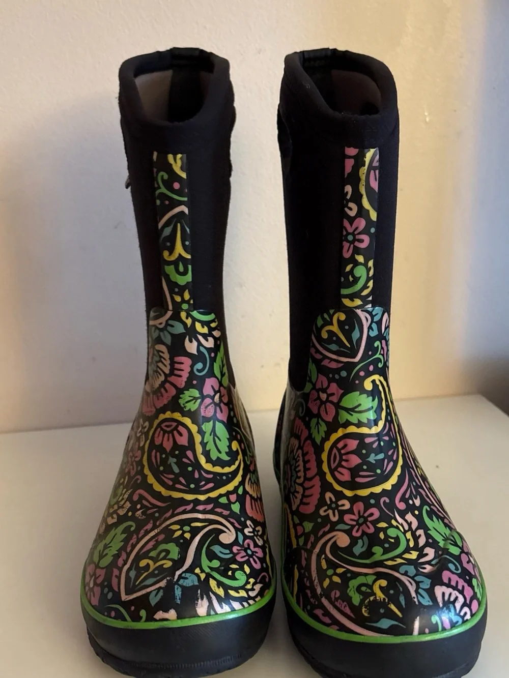 Bogs Kids' Floral Paisley Black Neoprene Rain Boots 3 us 35 Europe